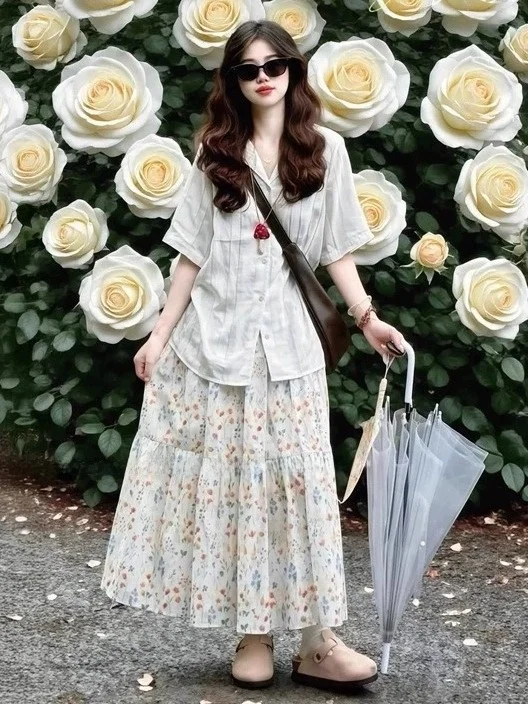 Summer Floral Print ort Sve irt And f Skirt Two Piece Set for plus Size Women Korean Sle Faion Ensemble
Summer Floral Print ort Sve irt And f Skirt Two Piece Set for plus Size Women Korean Sle Faion Ensemble