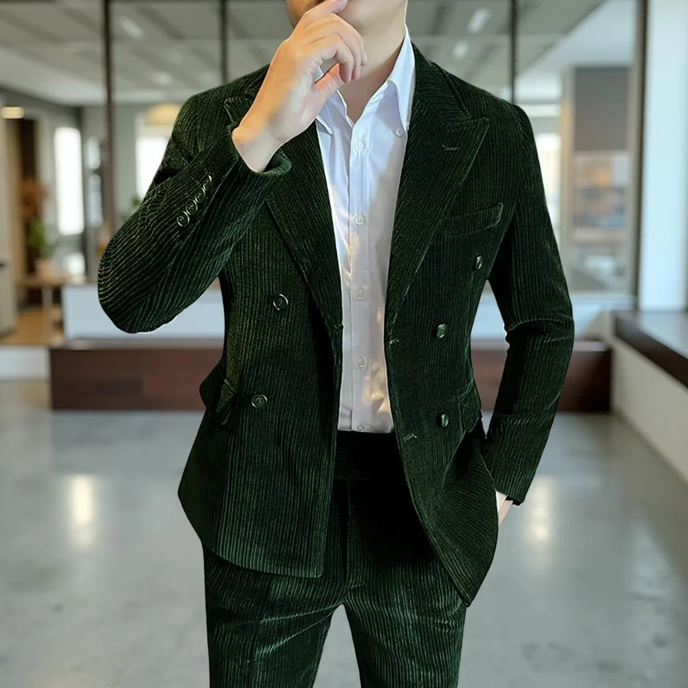 Corduroy Suits for Men Double Breasted Business Wedding Tuxedo for Groom Slim Fit Fashion Male Peak Lapel Casual 2 Pcs Suit Set
Corduroy Suits for Men Double Breasted Business Wedding Tuxedo for Groom Slim Fit Fashion Male Peak Lapel Casual 2 Pcs Suit Set