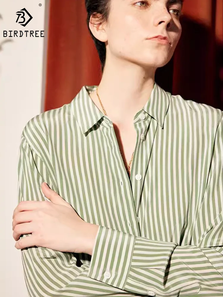 Birdtree Women's Striped Shirts 100%Pure Mulberry Silk Turn Down Collar Long Sleeved Printed Blouses 2023 Fall Spring T36734QM
Birdtree Women's Striped Shirts 100%Pure Mulberry Silk Turn Down Collar Long Sleeved Printed Blouses 2023 Fall Spring T36734QM