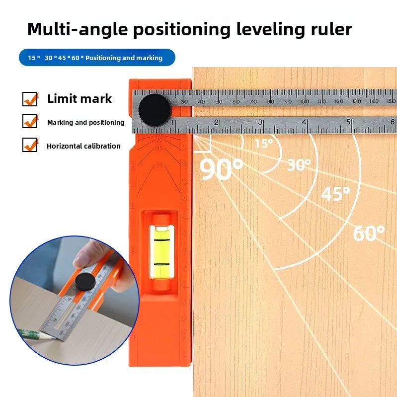 Multi functional and multi angle positioning ruler parallel marking woodworking ruler leveling and adjusting azimuth level ruler
Multi functional and multi angle positioning ruler parallel marking woodworking ruler leveling and adjusting azimuth level ruler