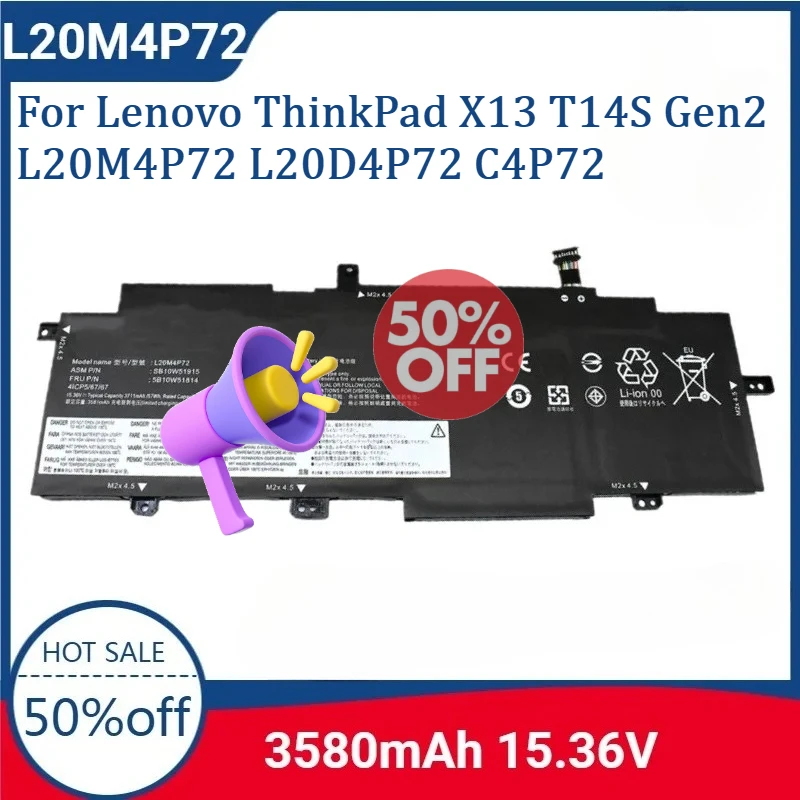 Новый аккумулятор L20M4P72 для ноутбуков Lenovo ThinkPad X13 T14S Gen2 L20M4P72 L20D4P72 C4P72 3711 мАч 15.36 В
Новый аккумулятор L20M4P72 для ноутбуков Lenovo ThinkPad X13 T14S Gen2 L20M4P72 L20D4P72 C4P72 3711 мАч 15.36 В