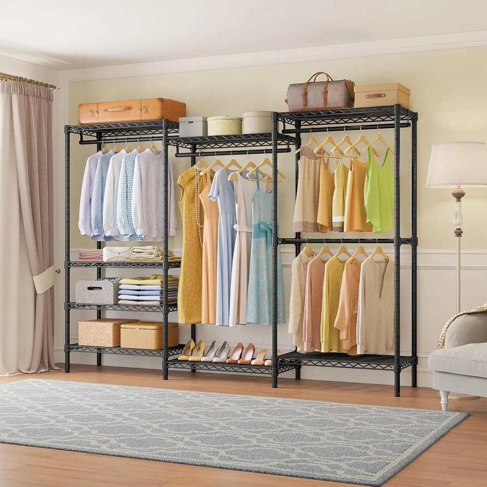 Closet Rack Freestanding Wardrobe Closet, Multi-Functional Clothes, 85.4" L x 15.7" W x 76.4" H, Black
Closet Rack Freestanding Wardrobe Closet, Multi-Functional Clothes, 85.4" L x 15.7" W x 76.4" H, Black