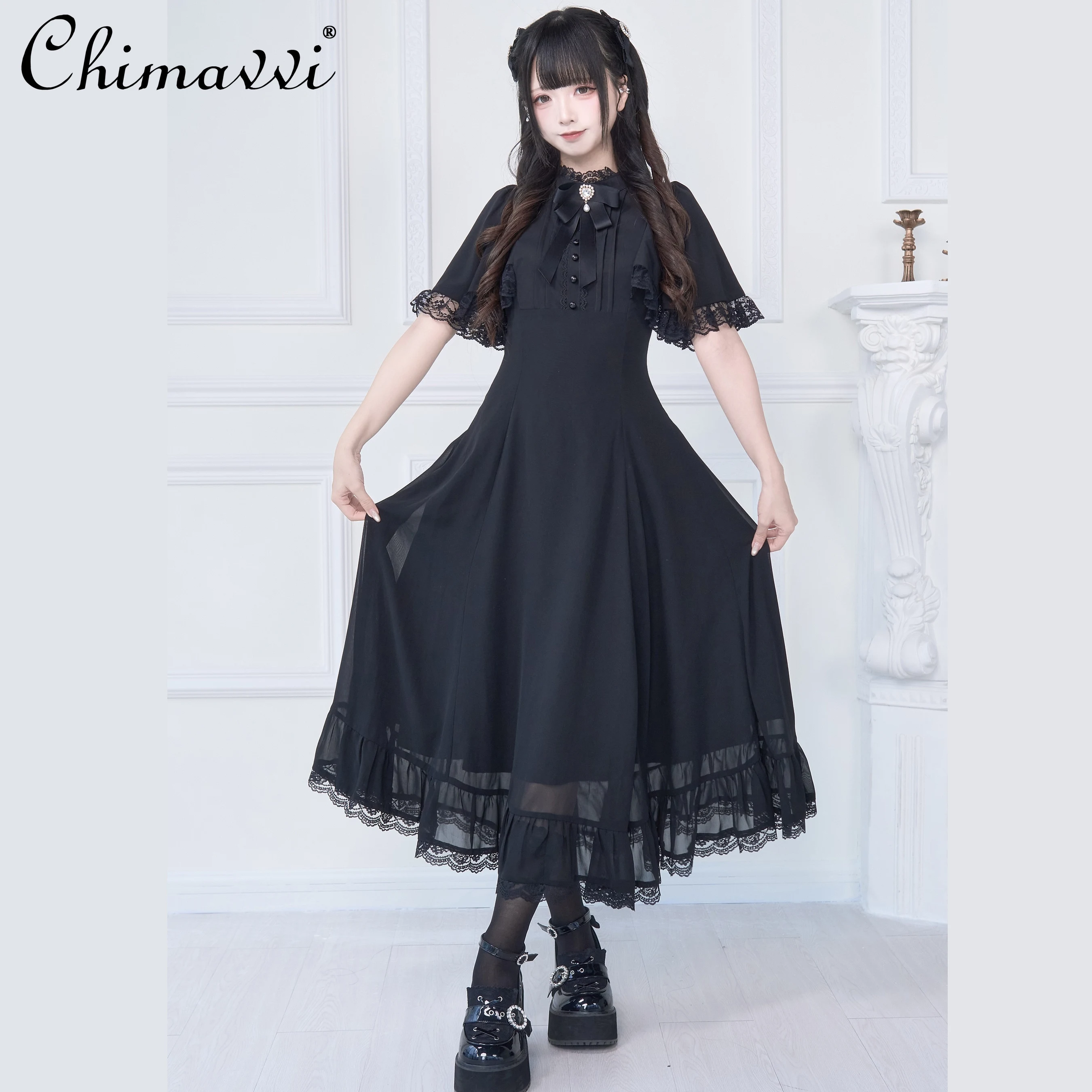 Japanese Style Black Subculture Lolita Dress Summer New Woman's Slim-Fit Elegant Dress Sweet Girls Lace Bow Y2k Black Dresses
Japanese Style Black Subculture Lolita Dress Summer New Woman's Slim-Fit Elegant Dress Sweet Girls Lace Bow Y2k Black Dresses