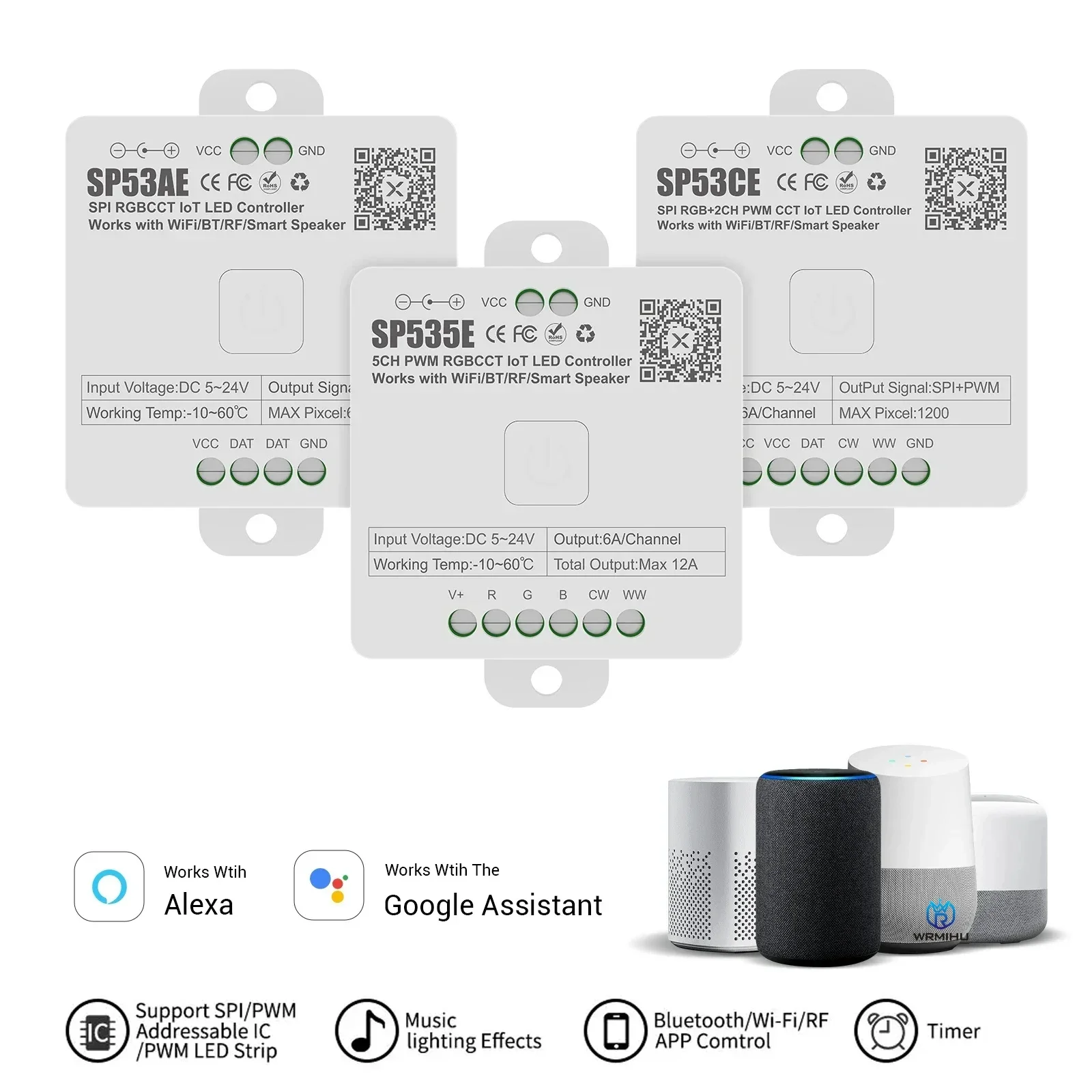 RGB CCT LED Controller SP53AE 5CH APP Wifi Alexa Google Home BT RF Dimmable FCOB 5050 Light Strip 5V-24V
RGB CCT LED Controller SP53AE 5CH APP Wifi Alexa Google Home BT RF Dimmable FCOB 5050 Light Strip 5V-24V