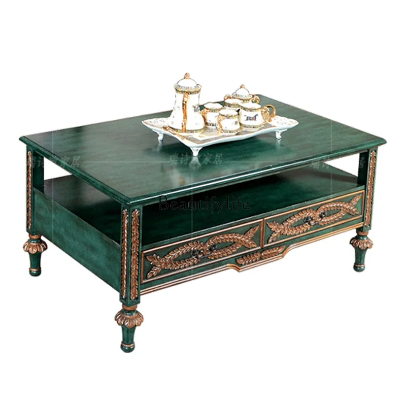 American solid wood large coffee table malachite green coffee table living room double-sided drawer square table
American solid wood large coffee table malachite green coffee table living room double-sided drawer square table