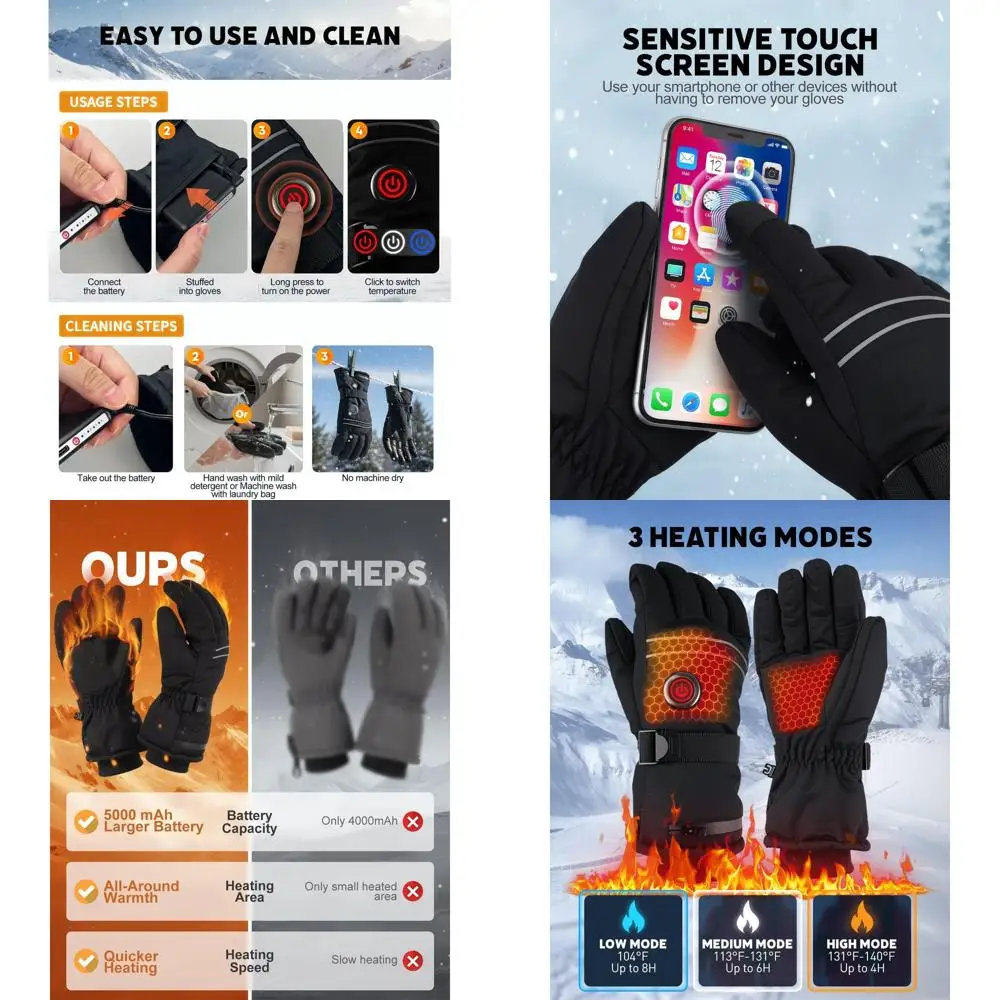 Перчатки с подогревом для мужчин и женщин, перчатки с подогревом на аккумуляторе 5000 мАч и сенсорным экраном, электрические нескользящие водонепроницаемые теплые перчатки
Перчатки с подогревом для мужчин и женщин, перчатки с подогревом на аккумуляторе 5000 мАч и сенсорным экраном, электрические нескользящие водонепроницаемые теплые перчатки