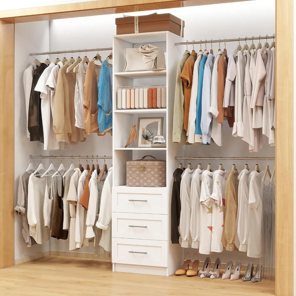 Closet System with Drawers, 5FT-8FT Custom Closet Organizer System 99" Walk-in Storage w/ 4 Adjustable Rods & Wall Mount
Closet System with Drawers, 5FT-8FT Custom Closet Organizer System 99" Walk-in Storage w/ 4 Adjustable Rods & Wall Mount
