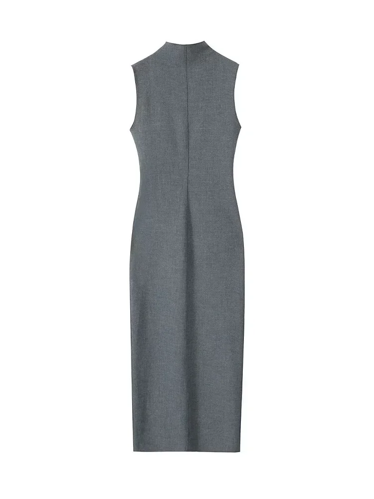 Spring Summer New Women Fashion Grey Back Zipper Slit Midi Dress Vintage O-Neck Sleeveless Female Chic Lady Dresses
Spring Summer New Women Fashion Grey Back Zipper Slit Midi Dress Vintage O-Neck Sleeveless Female Chic Lady Dresses