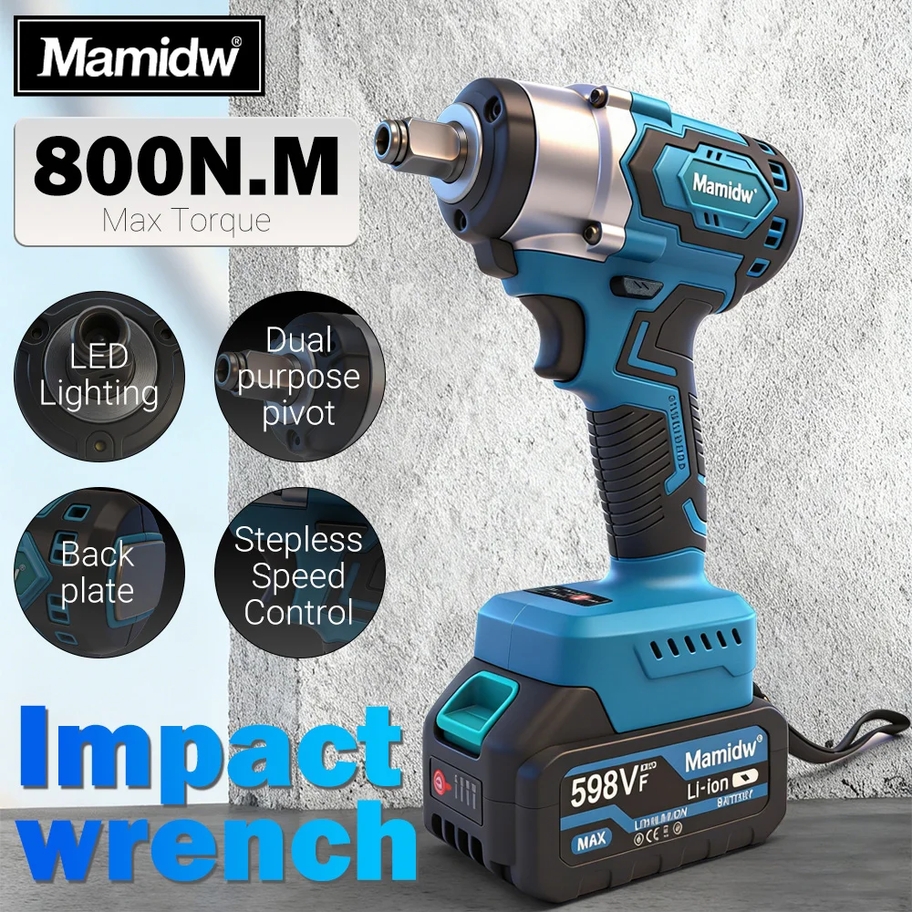Mamidw 800N.M Cordless Impact Wrench High Torque LED Brushless Electric Wrench 18V Auto Repair Tools, For Makita 18V Battery
Mamidw 800N.M Cordless Impact Wrench High Torque LED Brushless Electric Wrench 18V Auto Repair Tools, For Makita 18V Battery