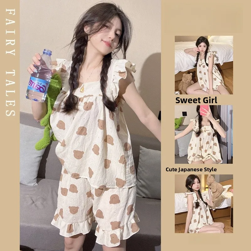 Summer Spwear Women's 2025 New Japanese Sle Fre Vest orts Woven Cotton Thin Home Clothes Set Sweet Print ort Pants
Summer Spwear Women's 2025 New Japanese Sle Fre Vest orts Woven Cotton Thin Home Clothes Set Sweet Print ort Pants