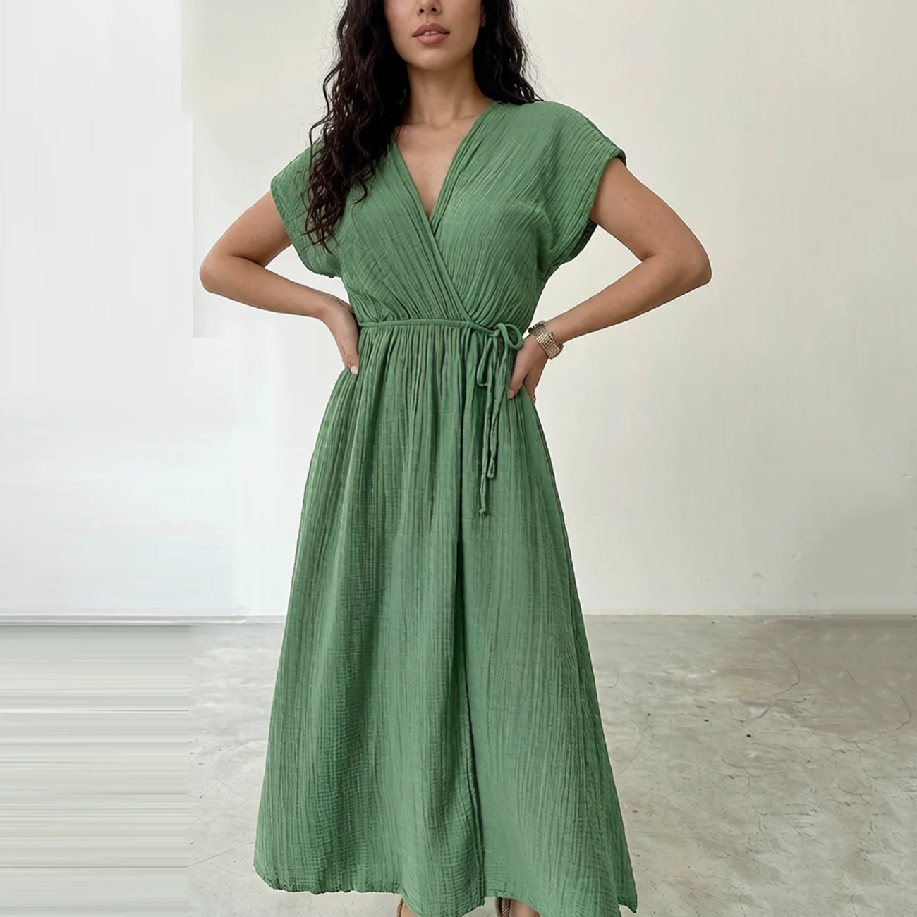 WXOY Women Crepe Maxi Dress V-Neck Waist Tie Drawstring Side Split Cotton Sundress Summer Boho Beach Holiday
WXOY Women Crepe Maxi Dress V-Neck Waist Tie Drawstring Side Split Cotton Sundress Summer Boho Beach Holiday
