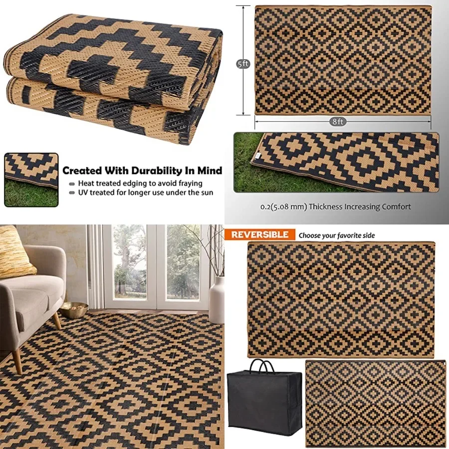 Reversible Mats, Plastic Straw Rug, Modern Area Rug, Large Floor Mat and Rug for Outdoors, RV, Patio, Backyard, Deck, Picnic, B