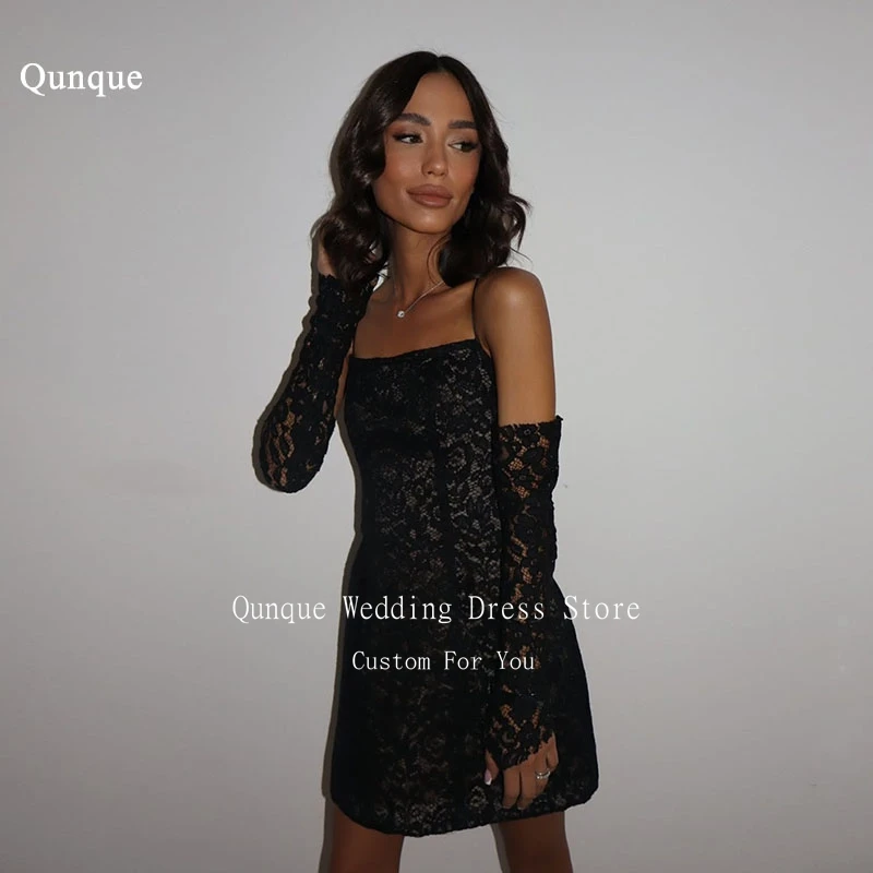 Qunque Mini Spaghetti Straps Prom Dresses Black Lace Long Sleeves Cocktail Dresses Corset Birthday Party Dress Women Customized
Qunque Mini Spaghetti Straps Prom Dresses Black Lace Long Sleeves Cocktail Dresses Corset Birthday Party Dress Women Customized