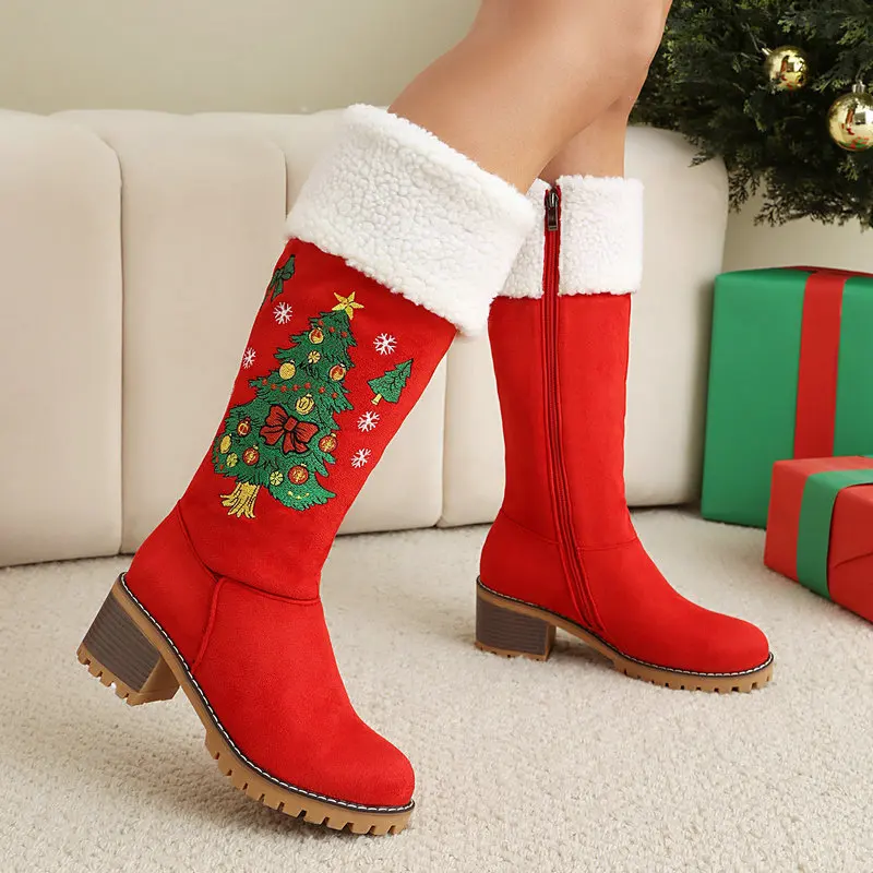 Women's Red Shoes Embroidery Knee High Boots Winter Warm Faux Fur Lined Side Zip Block Heel Snow Boots Fur Booties
Women's Red Shoes Embroidery Knee High Boots Winter Warm Faux Fur Lined Side Zip Block Heel Snow Boots Fur Booties