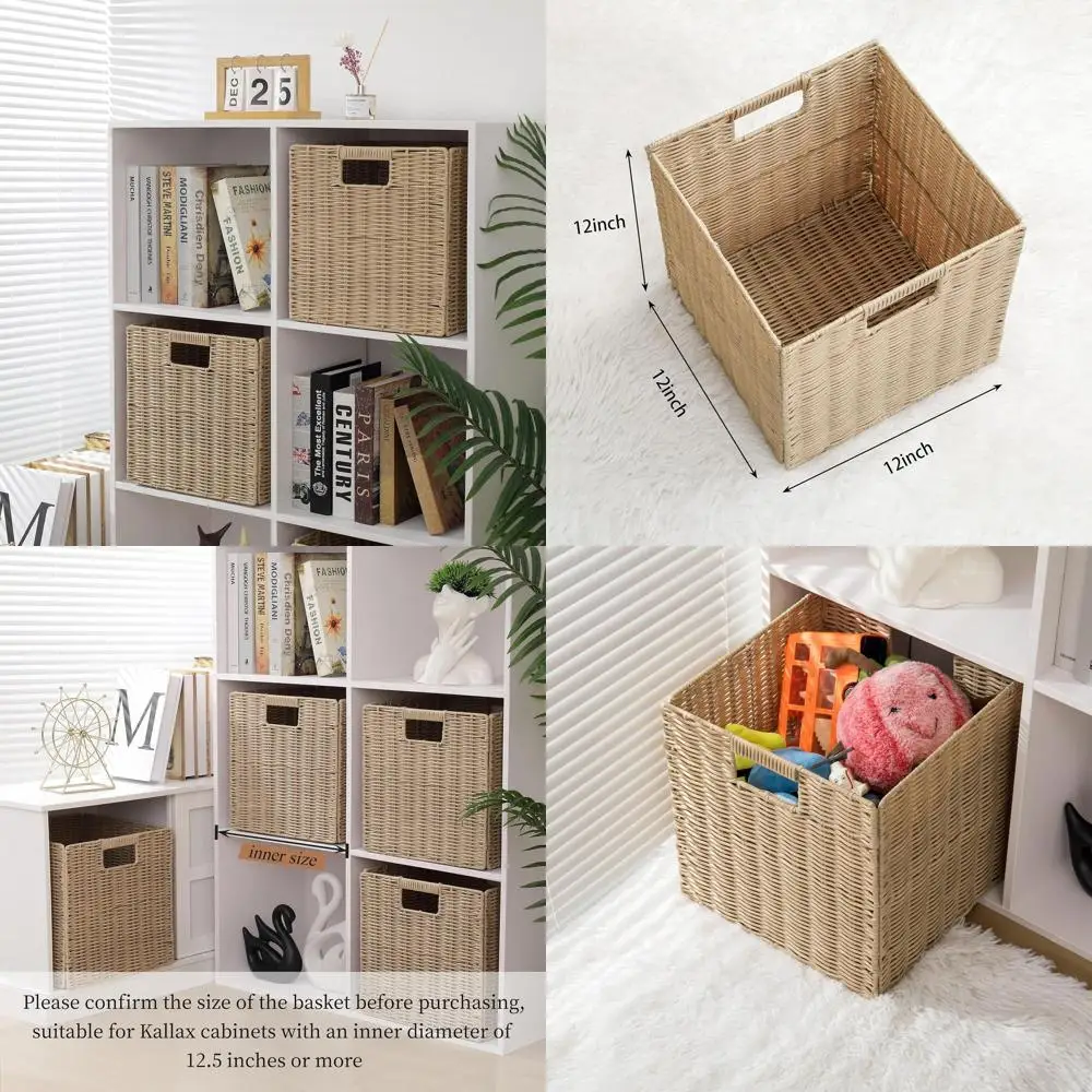 Large Beige Plastic Wicker Cube Baskets, 12x12x12 Inches, Set of 4, Durable Handwoven Laundry Organizers
Large Beige Plastic Wicker Cube Baskets, 12x12x12 Inches, Set of 4, Durable Handwoven Laundry Organizers