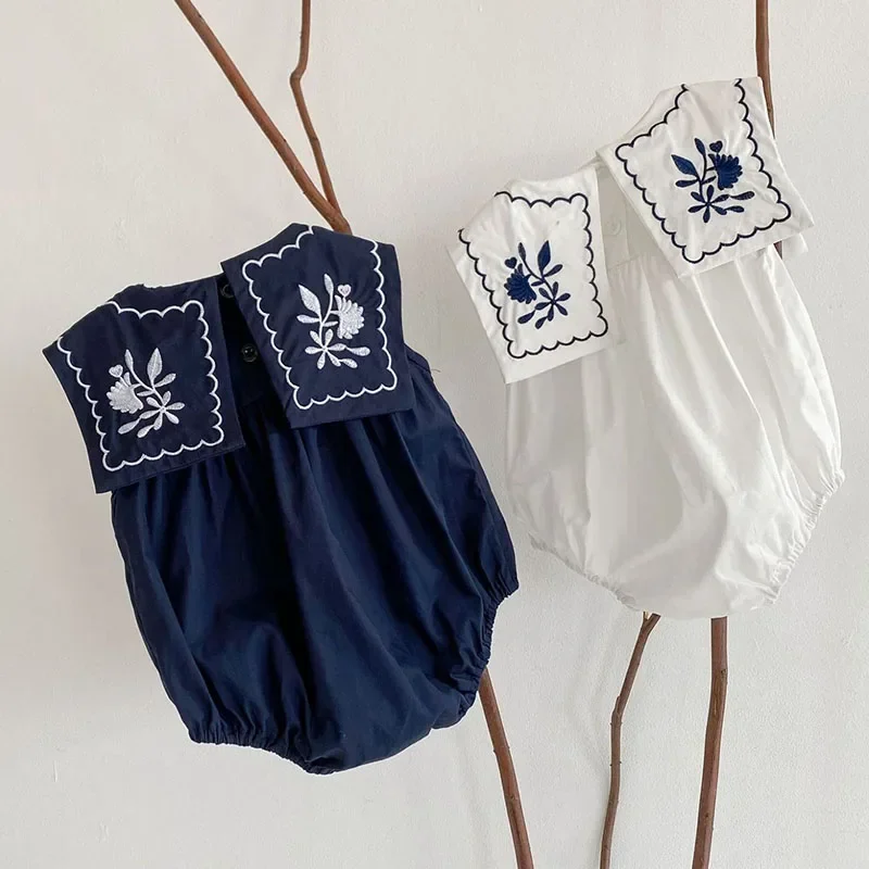 Korean Style Infant Baby Girls Jumpsuit Navy Collar Embroidery Cotton Newborn Baby Girl Bodysuits Summer Baby Girls Clothes
Korean Style Infant Baby Girls Jumpsuit Navy Collar Embroidery Cotton Newborn Baby Girl Bodysuits Summer Baby Girls Clothes