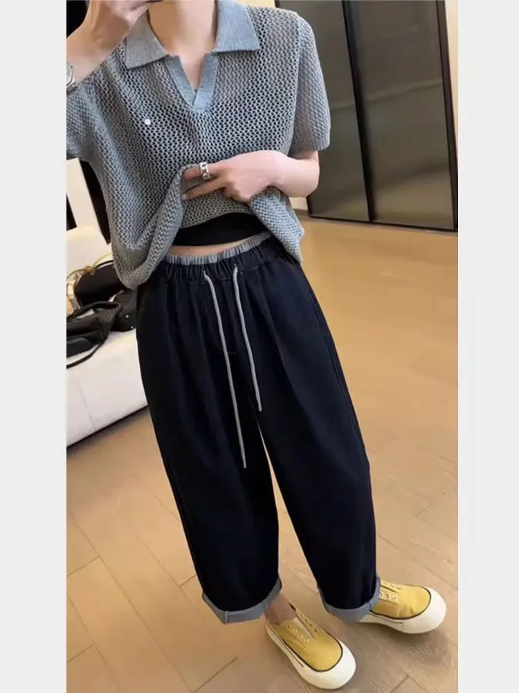 Большие размеры, темно-синие джинсы-шаровары, женские джинсы с высокой талией и эластичной резинкой на талии, прямые широкие брюки с эффектом похудения, осенние новые брюки
Большие размеры, темно-синие джинсы-шаровары, женские джинсы с высокой талией и эластичной резинкой на талии, прямые широкие брюки с эффектом похудения, осенние новые брюки