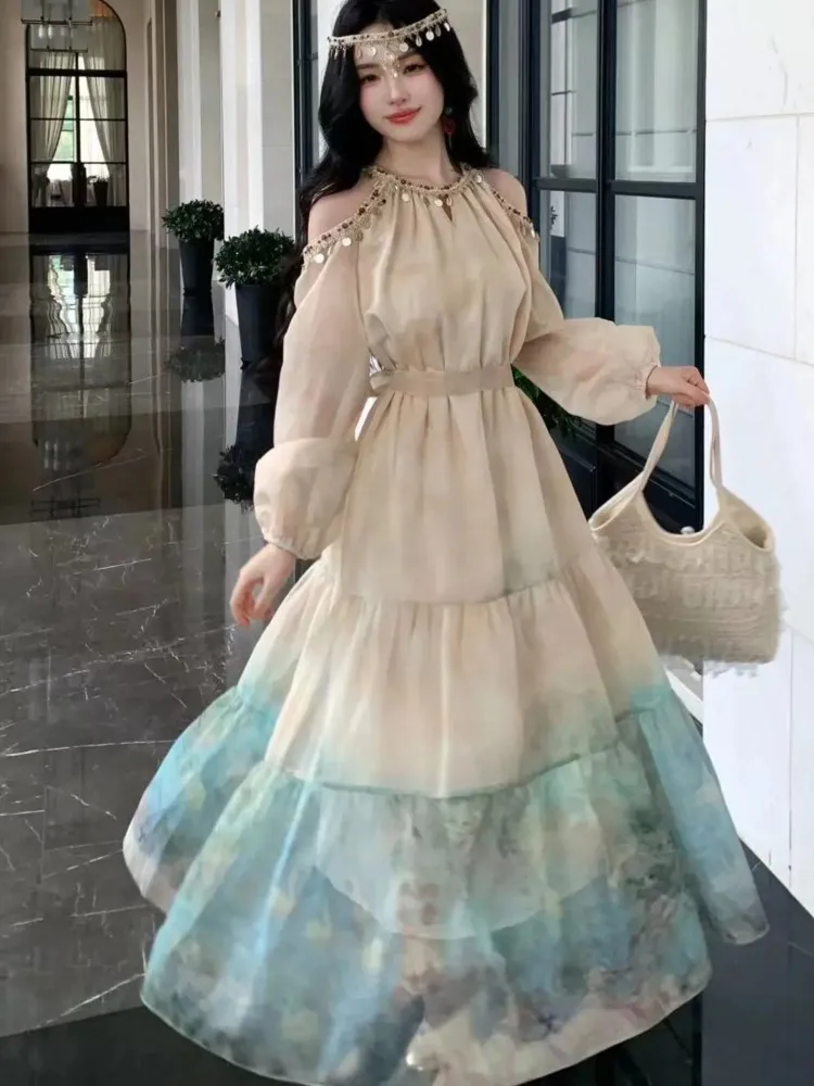 Autumn Women Printed Midi Dress Vintage Off Shoulder Halter Long Sleeve Loose A-Line Casual Dresses Female Vestidos Mujer New
Autumn Women Printed Midi Dress Vintage Off Shoulder Halter Long Sleeve Loose A-Line Casual Dresses Female Vestidos Mujer New