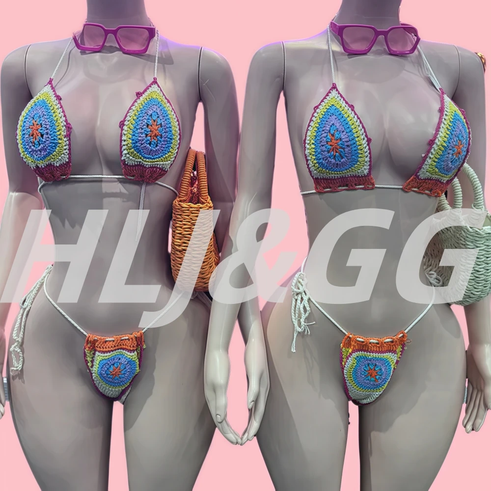 HLJ Summer New Sexy Color Block Knit 2 Piece Bikini Set Boho Style Spaghetti Strap Top + Bandage Briefs Matching Female Swimwear
HLJ Summer New Sexy Color Block Knit 2 Piece Bikini Set Boho Style Spaghetti Strap Top + Bandage Briefs Matching Female Swimwear