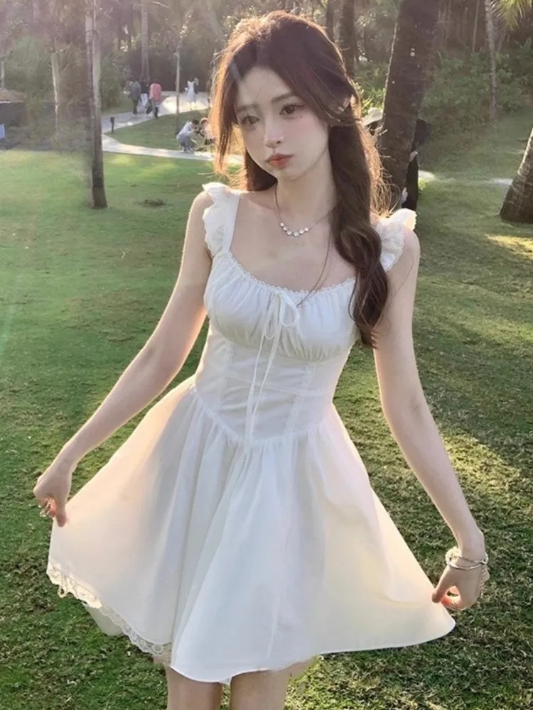 Women's Sweet White Mini Dress Elegant Square Collar Sleeveless Lace-up Birthday Party Dresses Summer Chic A-line Short Vestidos
Women's Sweet White Mini Dress Elegant Square Collar Sleeveless Lace-up Birthday Party Dresses Summer Chic A-line Short Vestidos