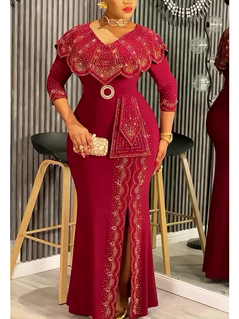 Plus Size African Party Dresses for Women Dashiki Diamond Bodycon Slit Long Dress Elegant Turkey Muslim Wedding Evening Gown 
Plus Size African Party Dresses for Women Dashiki Diamond Bodycon Slit Long Dress Elegant Turkey Muslim Wedding Evening Gown