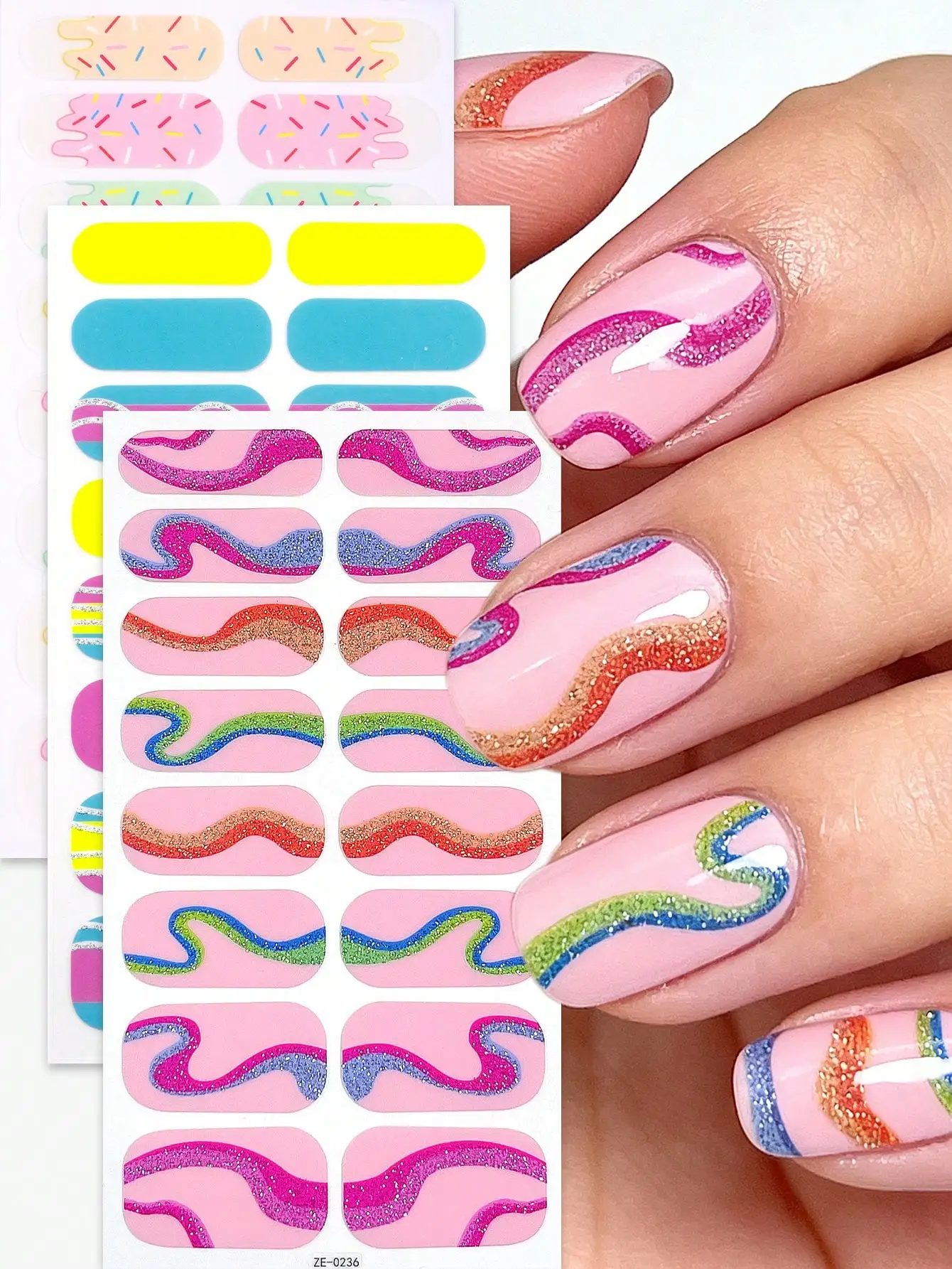 48 Pcs Spring/Summer Vibrant, Macaron Inspired, Glitter Striped Nail Wraps, Cheerful Lively Cute Style Nail Strips, Easy To Apply, Perfect For Women's Daily Casual Home DIY Nail Art Stickers.
48 Pcs Spring/Summer Vibrant, Macaron Inspired, Glitter Striped Nail Wraps, Cheerful Lively Cute Style Nail Strips, Easy To Apply, Perfect For Women's Daily Casual Home DIY Nail Art Stickers.