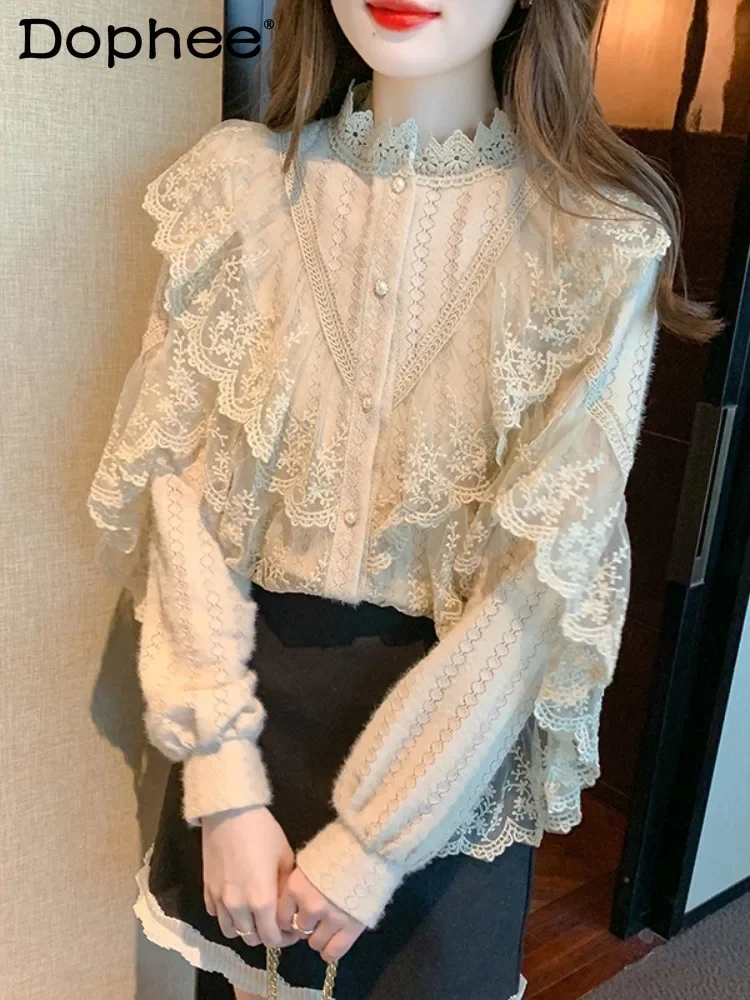 European Goods Lace Shirt Bottoming Shirt Spring Autumn 2025 New French High-end Shirt Blouse Women Single-breasted Tops
European Goods Lace Shirt Bottoming Shirt Spring Autumn 2025 New French High-end Shirt Blouse Women Single-breasted Tops