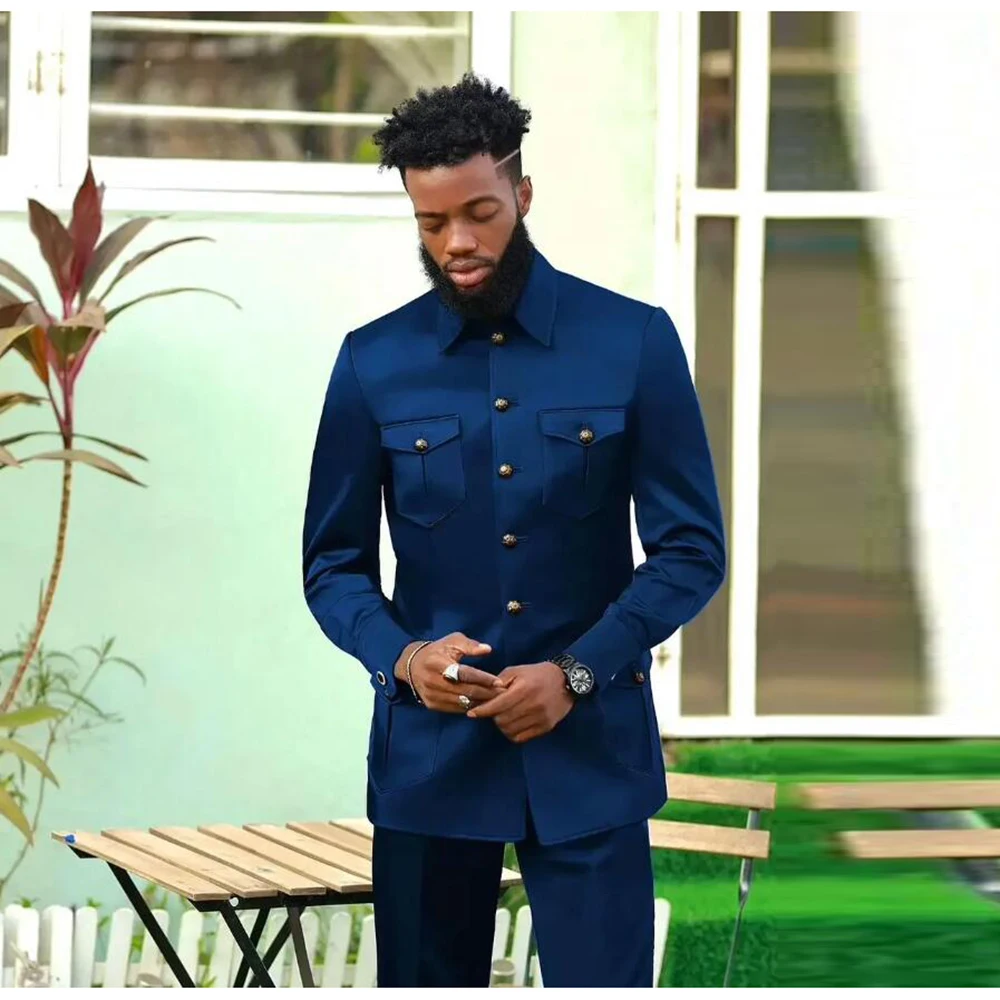 Business Suits Men 2 Pieces Navy Blue Standard Collar Jacket+Pants Grooms Wedding Tuxedo Formal Dinner Prom Party African Dress
Business Suits Men 2 Pieces Navy Blue Standard Collar Jacket+Pants Grooms Wedding Tuxedo Formal Dinner Prom Party African Dress