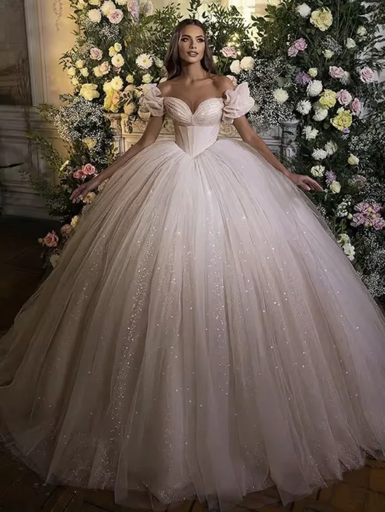 Customzie Ball Gowns Princess Wedding Dress Corset Neck Glitter Tulle Bride Dresses Mariee Wedding Gowns vestidos de novia
Customzie Ball Gowns Princess Wedding Dress Corset Neck Glitter Tulle Bride Dresses Mariee Wedding Gowns vestidos de novia