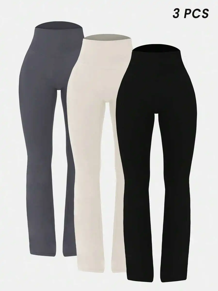 Women 3pcs Solid Color High Waist Flare Yoga Pants Breathable Fitness Tights
Women 3pcs Solid Color High Waist Flare Yoga Pants Breathable Fitness Tights