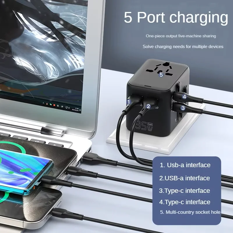 THE 35W GAN Universal Adapter Plug, Multi-functional Travel Socket Converter, All-Purpose One to Nultiple GAN Fast Charging
THE 35W GAN Universal Adapter Plug, Multi-functional Travel Socket Converter, All-Purpose One to Nultiple GAN Fast Charging