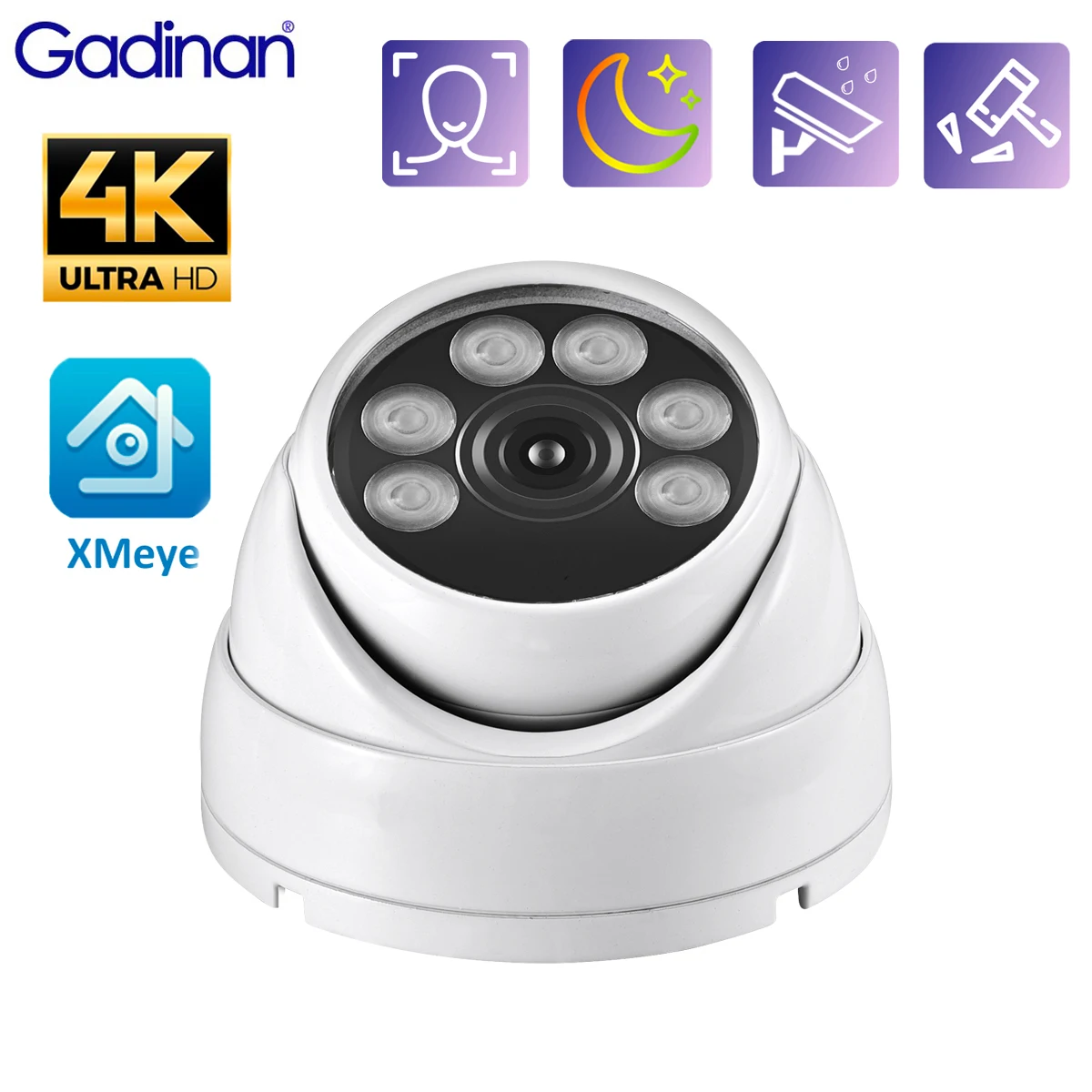 Gadinan 4K 8MP POE IP Camera Metal Dome Outdoor Security Protection CCTV Color Night Vision AI Face Detection Video Surveillance
Gadinan 4K 8MP POE IP Camera Metal Dome Outdoor Security Protection CCTV Color Night Vision AI Face Detection Video Surveillance
