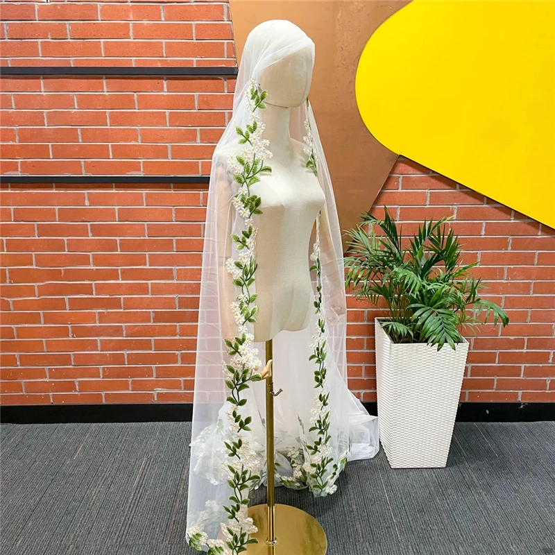 Floral Green Leaves Bridal Wedding Juliet Cap Veils Tulle White Ivory Yellow Embroidered Lace Flowers Cathedral Brides Mantilla
Floral Green Leaves Bridal Wedding Juliet Cap Veils Tulle White Ivory Yellow Embroidered Lace Flowers Cathedral Brides Mantilla