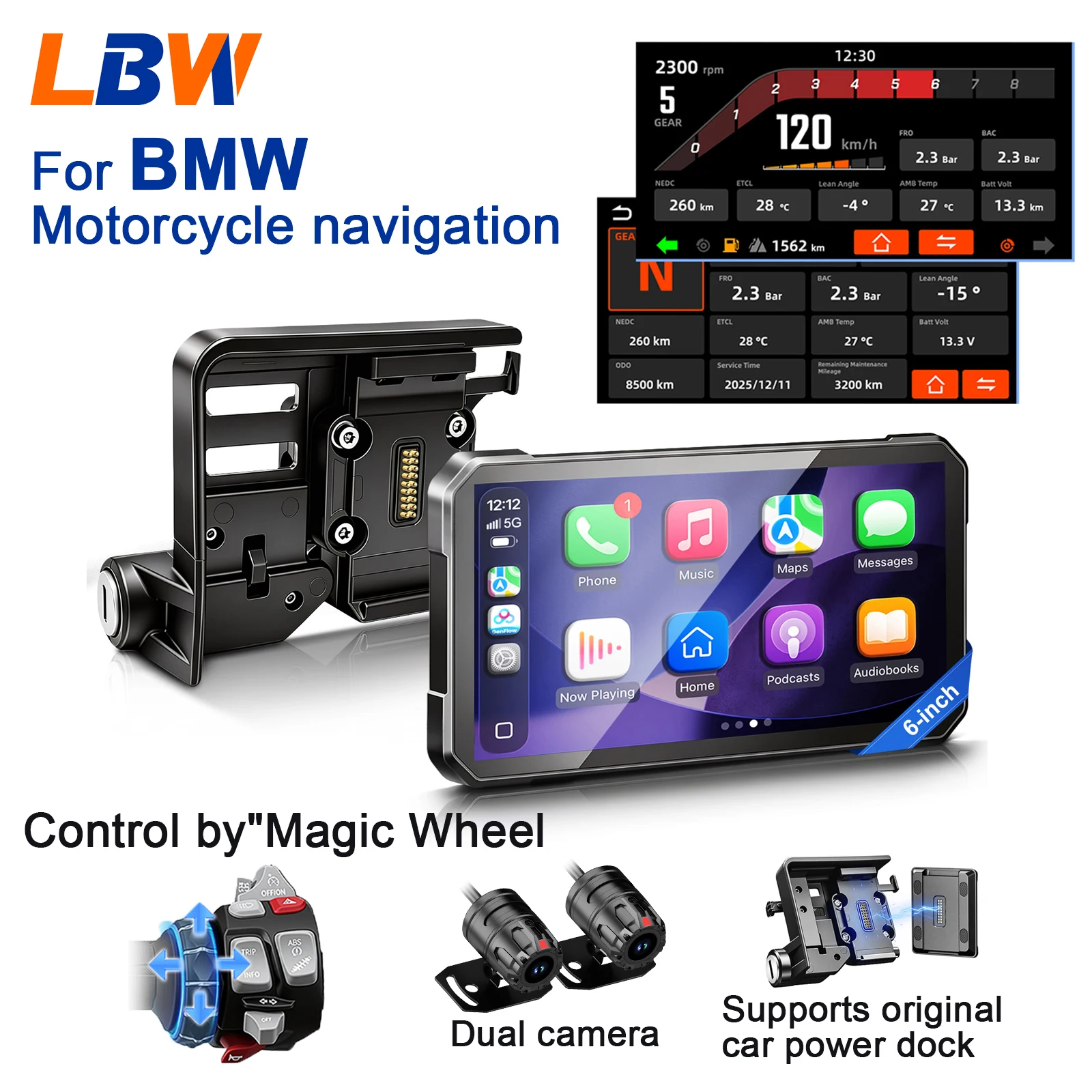 LBW Motorcycle Navigation GPS Display Supports CarPlay Android Auto Motorcycle Smart Display Dashboard Accessories
LBW Motorcycle Navigation GPS Display Supports CarPlay Android Auto Motorcycle Smart Display Dashboard Accessories