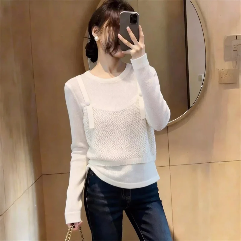 Women Knit Sweater T-Shirt Blouse 2026 New Spring Fashion Design Slim Thin Fake Two-Piece Knited T-Shirt Versatile Pullover Top
Women Knit Sweater T-Shirt Blouse 2026 New Spring Fashion Design Slim Thin Fake Two-Piece Knited T-Shirt Versatile Pullover Top