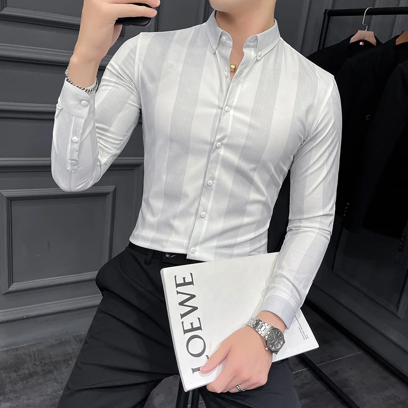 2026 Spring Highend Striped Long Sleeved Shirt Men Korean Slim Fit Business Dress Shirt Men Streetwear Social Party Shirt M-4XL
2026 Spring Highend Striped Long Sleeved Shirt Men Korean Slim Fit Business Dress Shirt Men Streetwear Social Party Shirt M-4XL