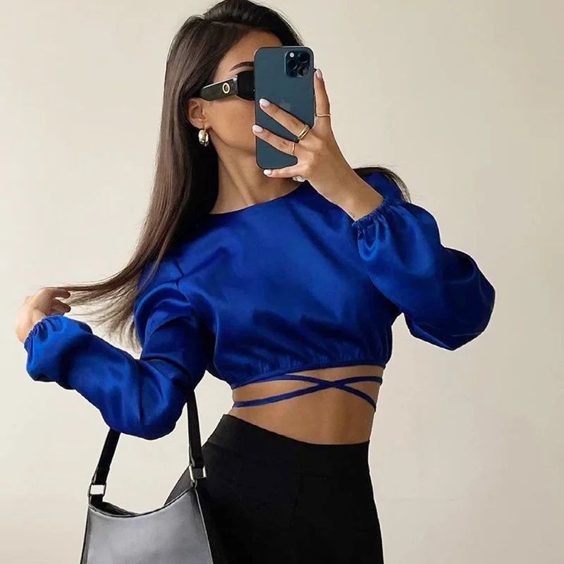 2022 Autumn New Lace-up Halter Design Short Cut Long-sleeved Top with Drape and Texture European and American Women's Clothing
2022 Autumn New Lace-up Halter Design Short Cut Long-sleeved Top with Drape and Texture European and American Women's Clothing
