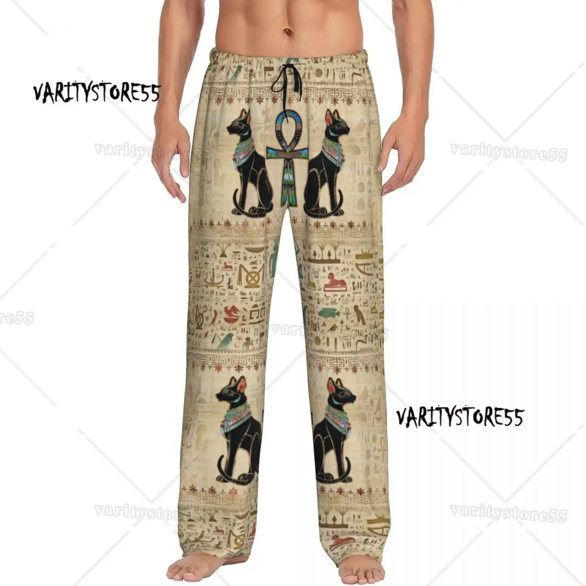 Пользовательские египетские кошки и крест Анк, пижамные штаны, одежда для сна, эластичный пояс, гор, иероглифические штаны для сна, низ с карманами 
Пользовательские египетские кошки и крест Анк, пижамные штаны, одежда для сна, эластичный пояс, гор, иероглифические штаны для сна, низ с карманами