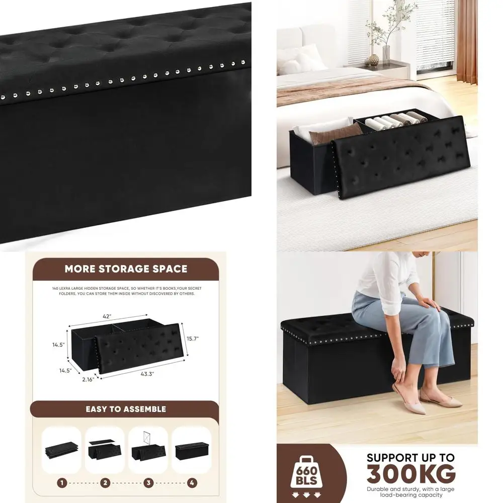 Large Velvet Storage Ottoman Bench, 140L Capacity, 43 Black Footrest for Bedrooms
Large Velvet Storage Ottoman Bench, 140L Capacity, 43 Black Footrest for Bedrooms