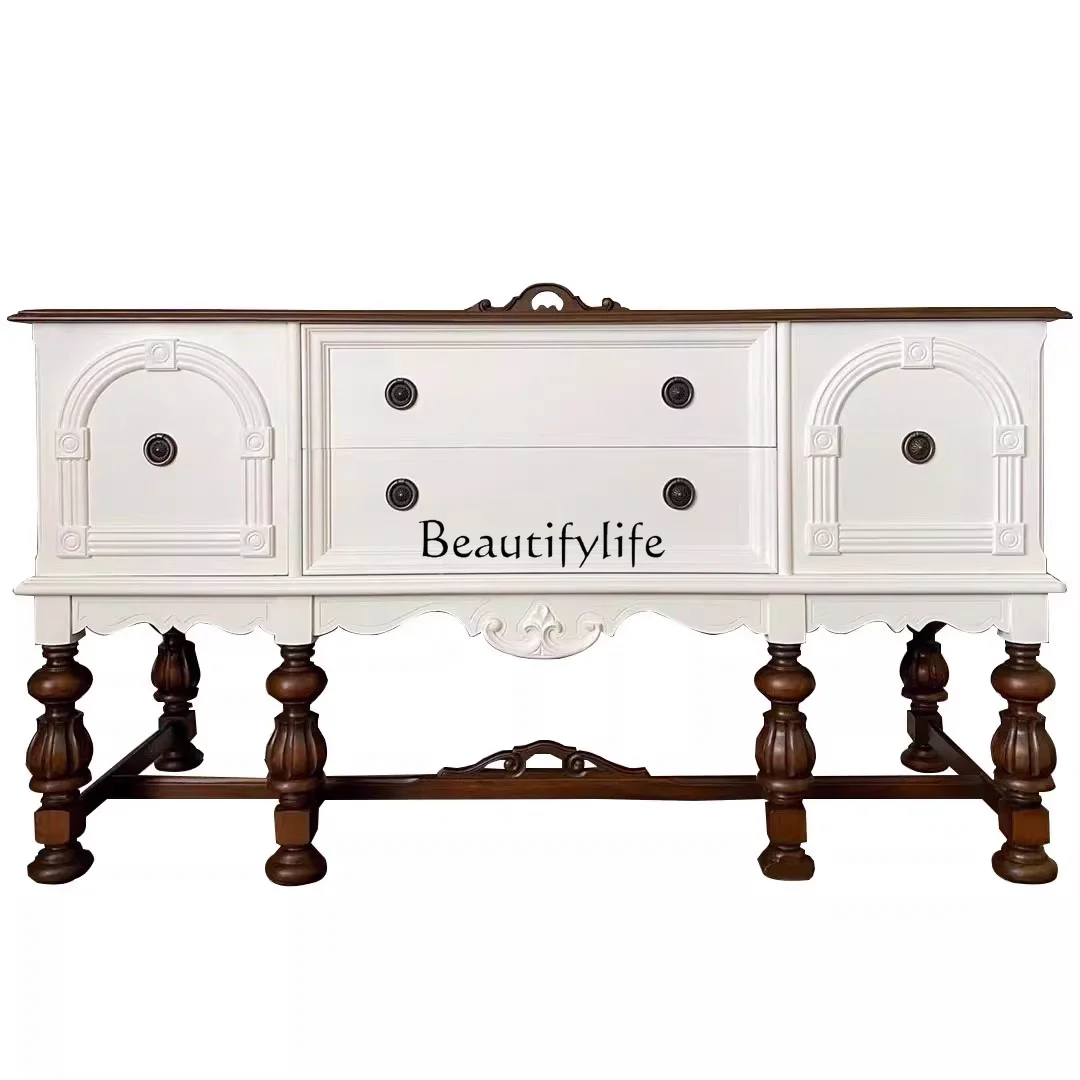 French retro contrasting color solid wood porch cabinet, living room entry partition decorative cabinet
French retro contrasting color solid wood porch cabinet, living room entry partition decorative cabinet