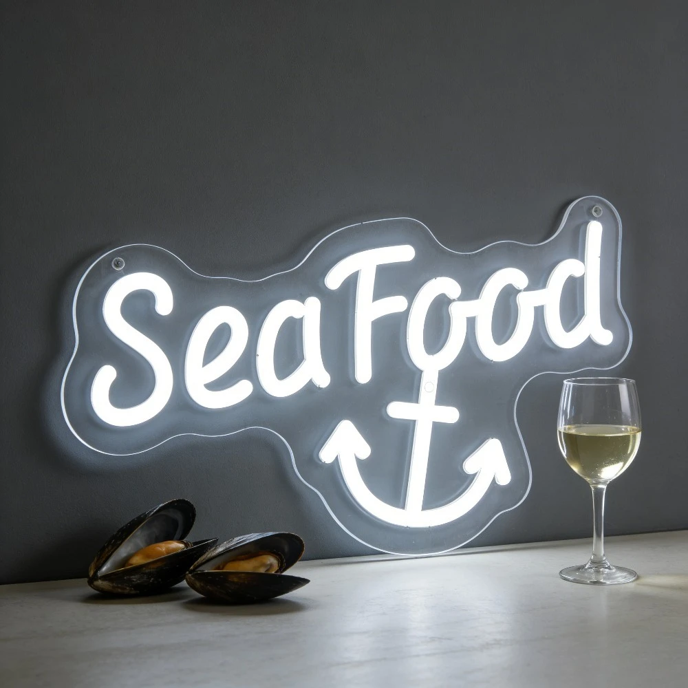 SeaFood Anchor LED Neon Sign for Restaurant Bar Home Decoration Ocean Theme Lighting Creates Romantic Ambiance
SeaFood Anchor LED Neon Sign for Restaurant Bar Home Decoration Ocean Theme Lighting Creates Romantic Ambiance