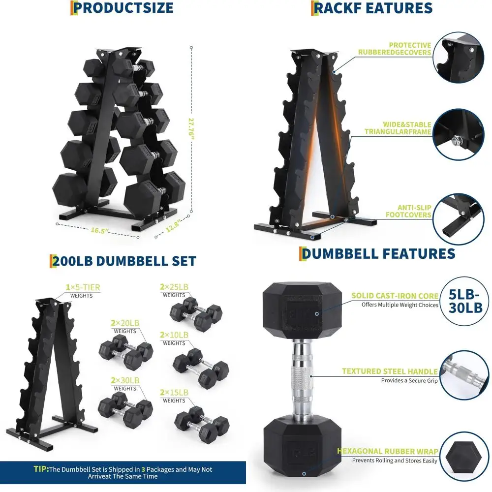 Rubber Hex Dumbbells Set with Rack: 5-30LBS for Home Gym and Strength Training
Rubber Hex Dumbbells Set with Rack: 5-30LBS for Home Gym and Strength Training