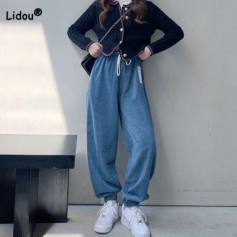Fashion Corduroy All-match Drawstring Sports Pants Autumn Winter Women's Clothing Casual Loose Fleece Thick Trousers for Female
Fashion Corduroy All-match Drawstring Sports Pants Autumn Winter Women's Clothing Casual Loose Fleece Thick Trousers for Female