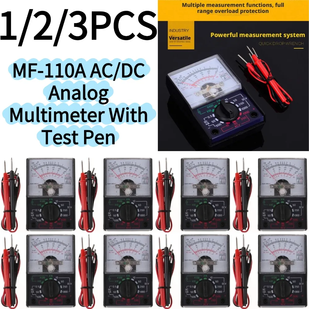 MF-110A AC/DC Analog Multimeter With Test Pen Dc/ac 250V 1000V Voltmeter 250ma Ammeter Meter Analog Multimeter Tester Mf-110a