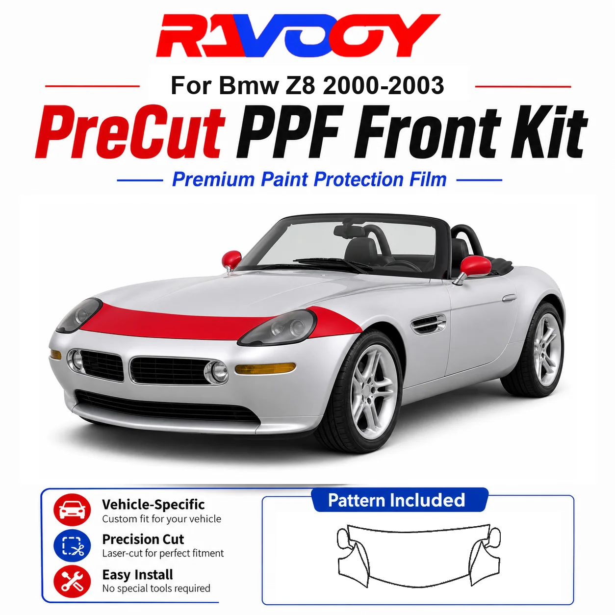 8.5mil TPU Precut PPF Kit For BMW Z8 2000-2003 - Hood, Partial Fenders & Full Mirror Set - Self-Healing Gloss Clear Bra Film
8.5mil TPU Precut PPF Kit For BMW Z8 2000-2003 - Hood, Partial Fenders & Full Mirror Set - Self-Healing Gloss Clear Bra Film