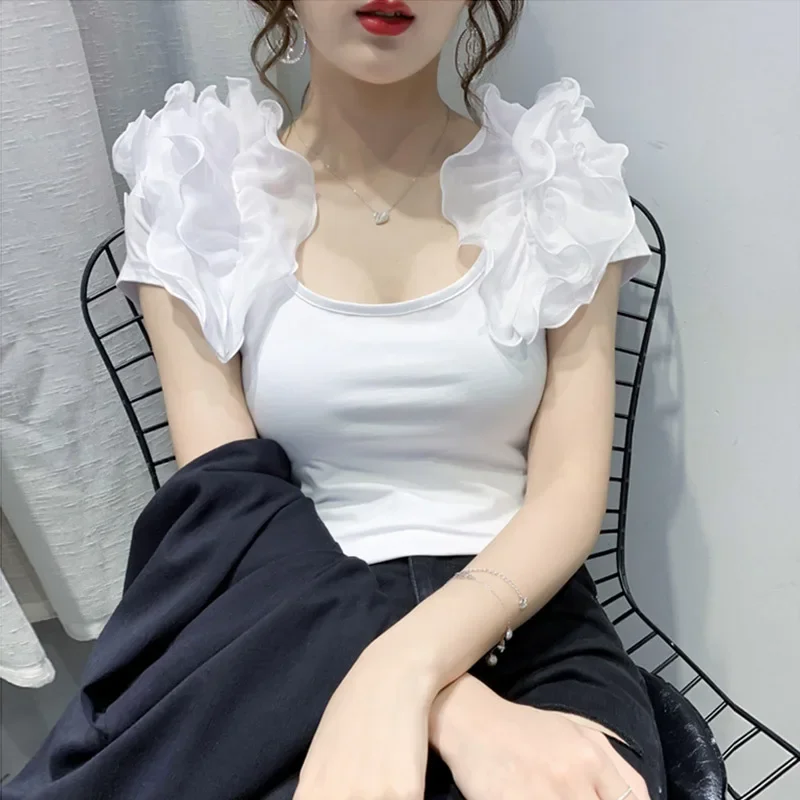 Women 2022 New Fashion Summer Solid Colors Cotton Tee Shirts Female Ruffles Short Sleeve Casual Tshirt Korean Tops
Women 2022 New Fashion Summer Solid Colors Cotton Tee Shirts Female Ruffles Short Sleeve Casual Tshirt Korean Tops