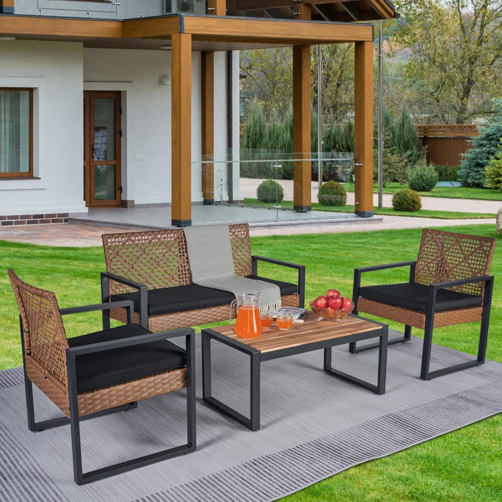 Modern 4 Piece Outdoor Patio Furniture Set Acacia Wood Table Top Black Light Brown Garden Balcony Seating
Modern 4 Piece Outdoor Patio Furniture Set Acacia Wood Table Top Black Light Brown Garden Balcony Seating