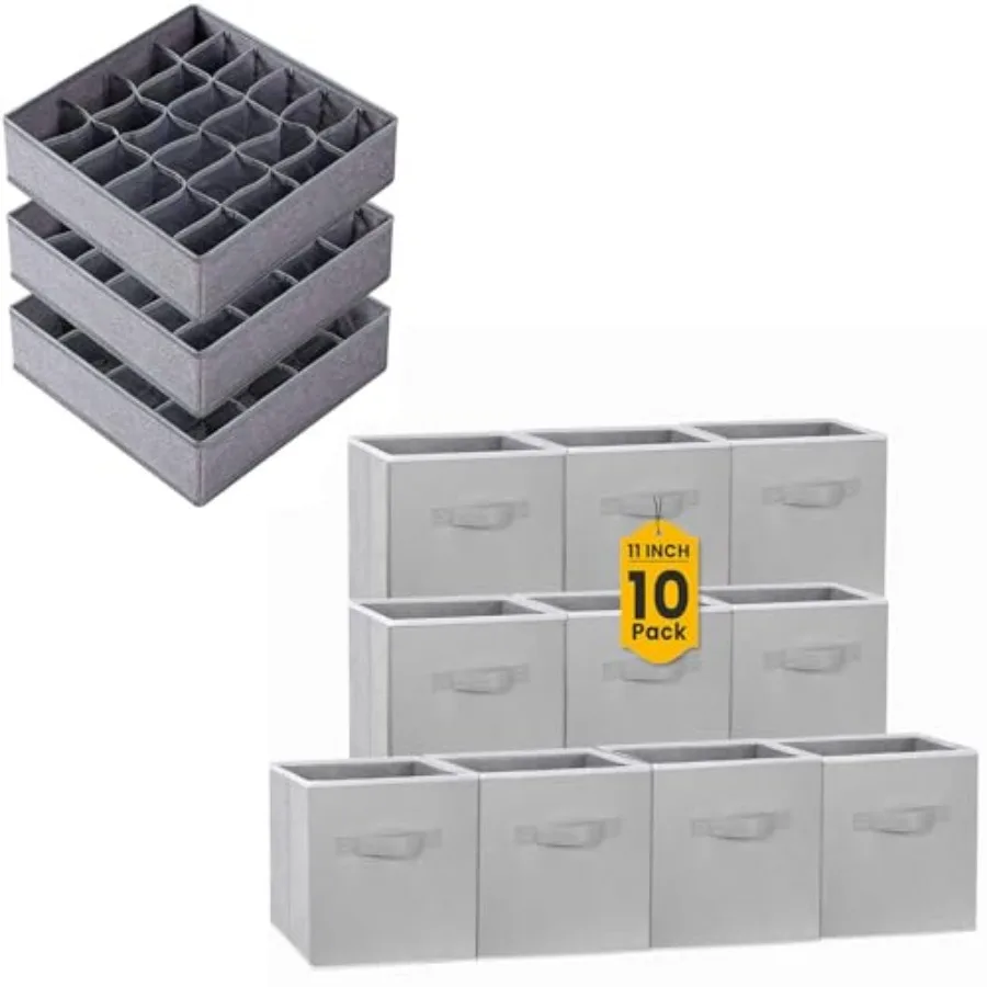 10 Pack 11 inch Storage Cube Bins with 3 Pack Sock Underwear Drawer Organizer Dividers
10 Pack 11 inch Storage Cube Bins with 3 Pack Sock Underwear Drawer Organizer Dividers
