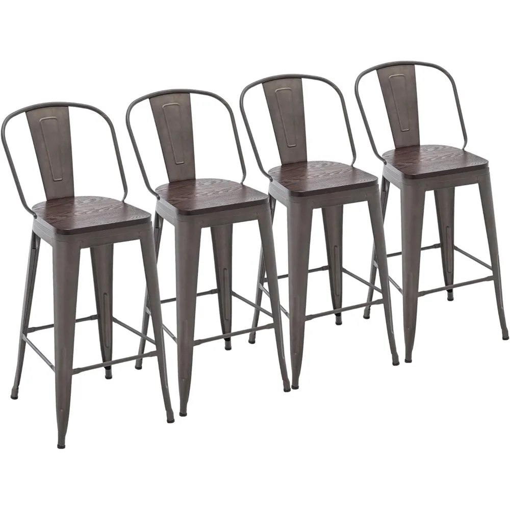 30" Metal Bar Stools Set of 4 High Back Bar Chairs with Wood Seat Industrial Counter Height Barstools Gunmetal
30" Metal Bar Stools Set of 4 High Back Bar Chairs with Wood Seat Industrial Counter Height Barstools Gunmetal