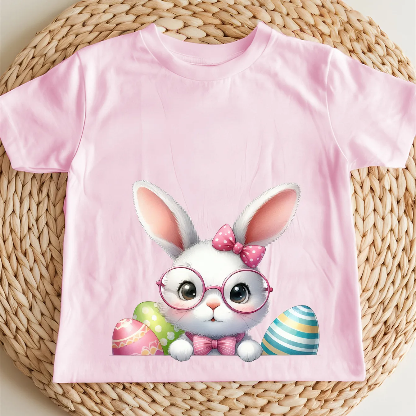 Детская удобная футболка из чистого хлопка с принтом «Кролик и яйцо» к Пасхе, для девочек, с круглым вырезом, с коротким рукавом, для активного отдыха
Детская удобная футболка из чистого хлопка с принтом «Кролик и яйцо» к Пасхе, для девочек, с круглым вырезом, с коротким рукавом, для активного отдыха